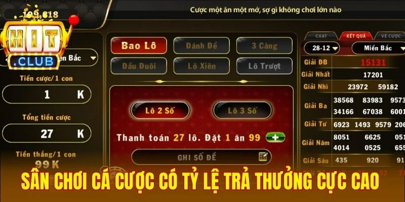 Sân chơi cá cược có tỷ lệ trả thưởng cực cao